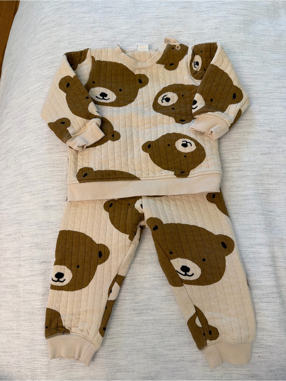 H&M Cream and Brown Bear Quilted Kids Set